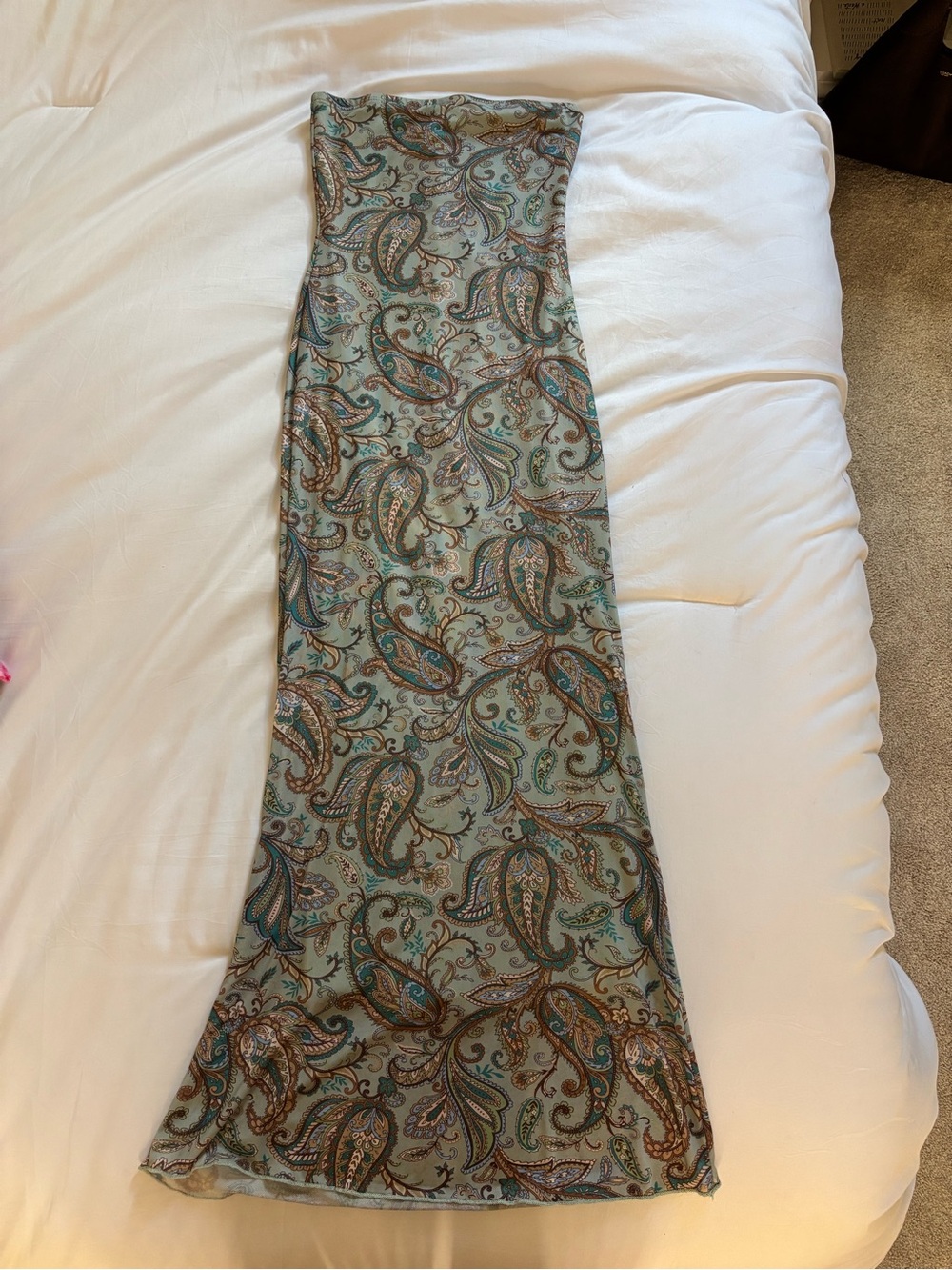 See You Monday Maxi Skirt/Strapless Midi Dress in Sage and Teal Accents